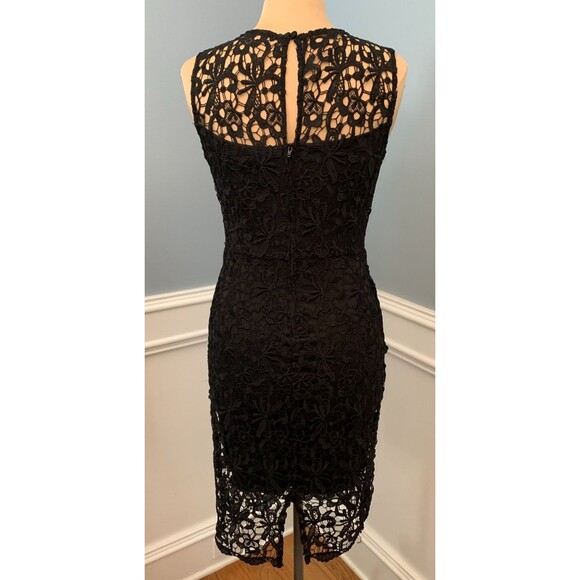 BISOU BISOU Dress Womens 8 Sleeveless Lace Midi Bodycon Tank Sheath Floral Black - Picture 2 of 9